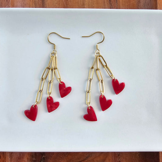 Heartstring Earrings - Red
