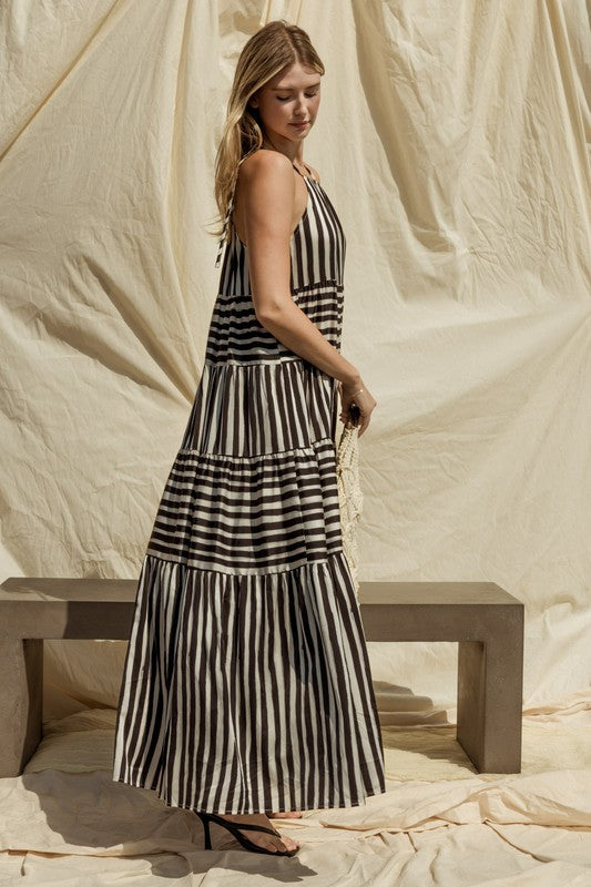 Sleeveless Stripe Maxi Tiered Dress