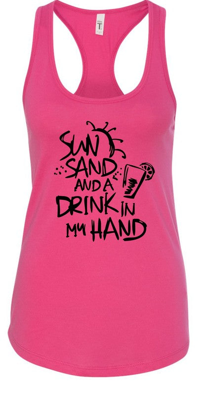 Sun Sand and a Drink in Hand Summer Graphic Tank