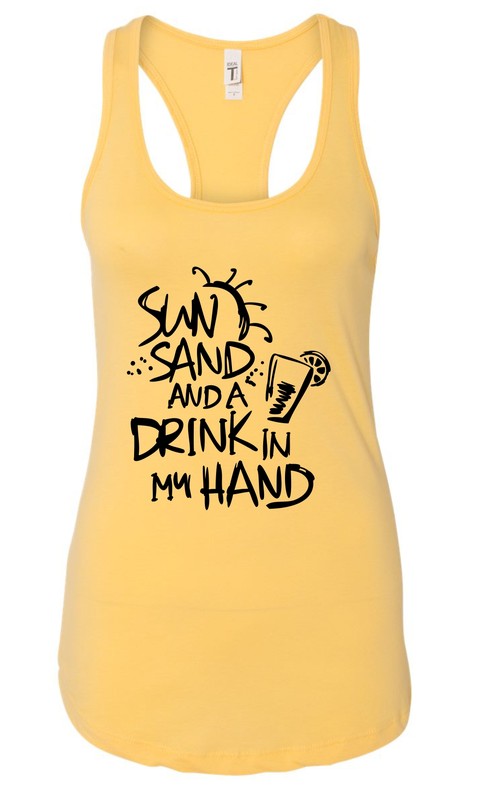 Sun Sand and a Drink in Hand Summer Graphic Tank