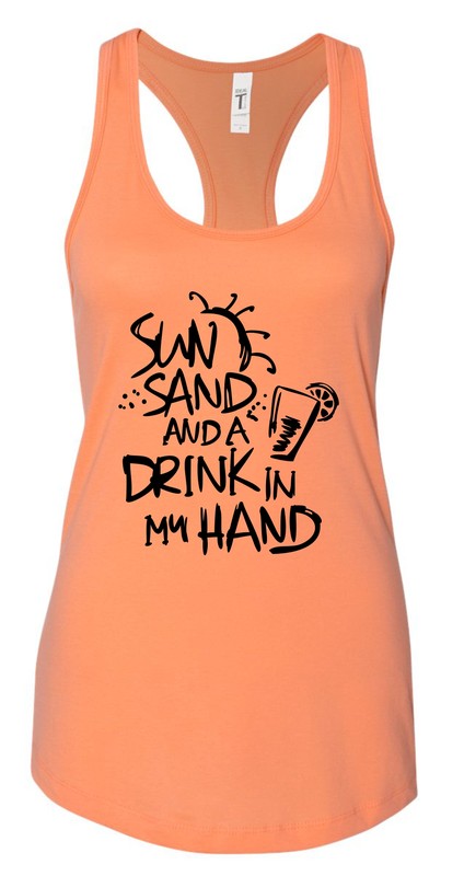 Sun Sand and a Drink in Hand Summer Graphic Tank