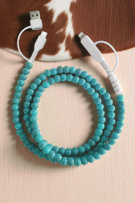 SC - ETA 9/22 - Updated Turquoise Beaded Cord Phone Charger