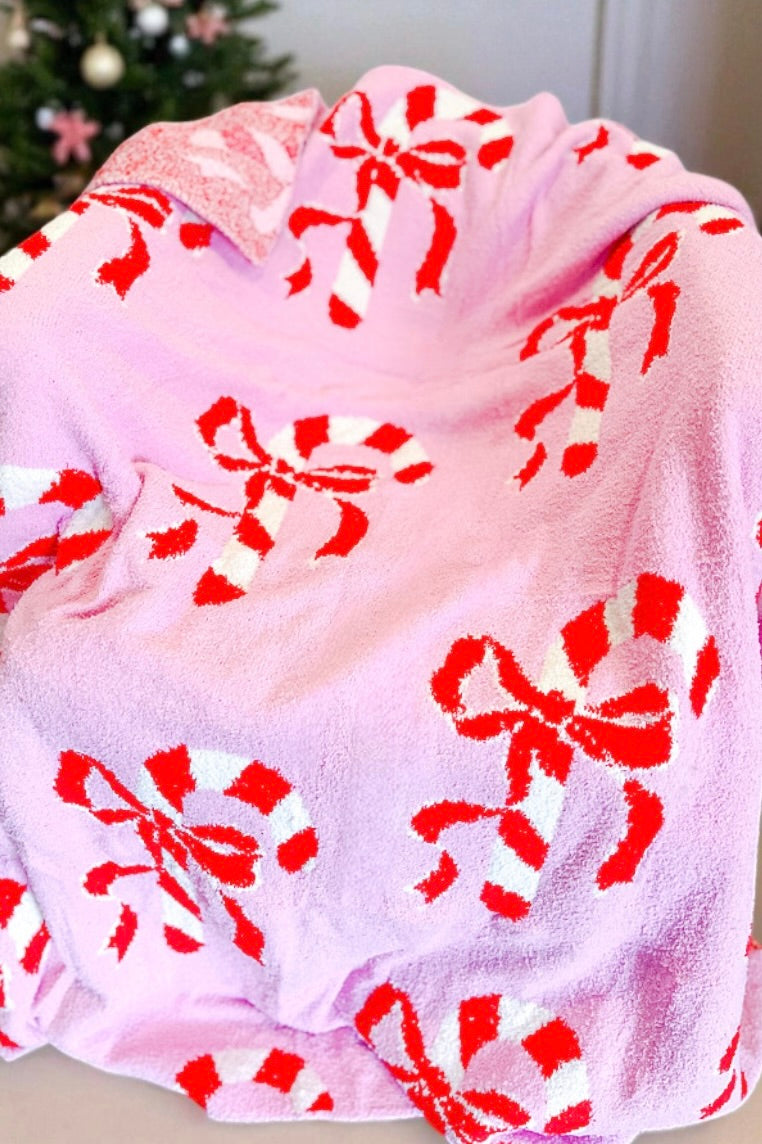 Candy Cane Bow Luxury Blanket ETA 9/25