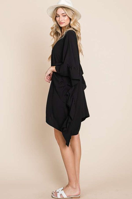 Wide sleeves ruffle kimono