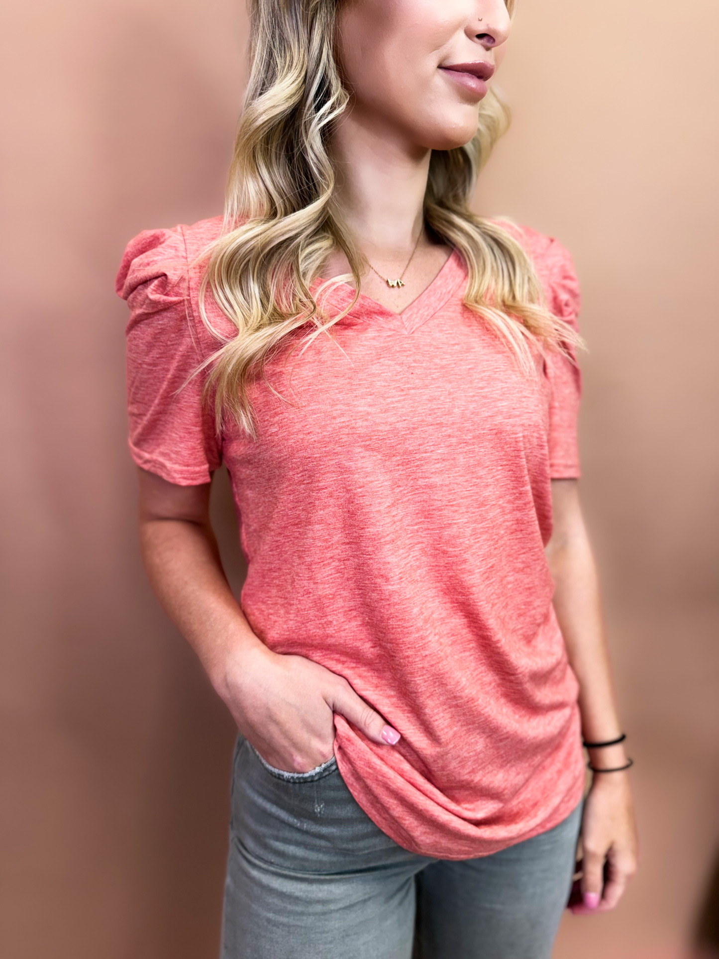Paisley Puff Tee in Coral