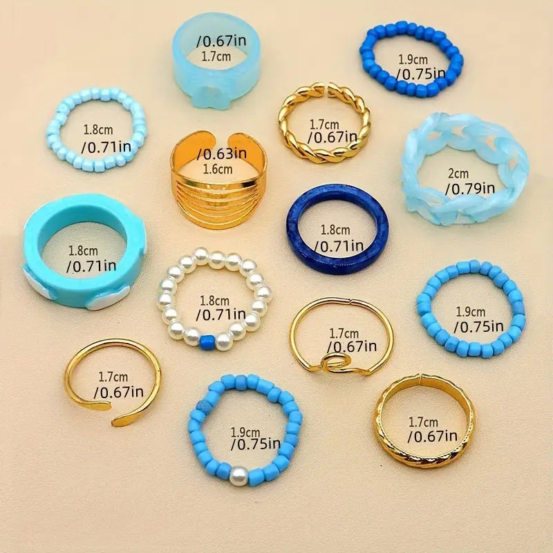 Spring Trendy Resin Ring Sets 14 Pieces