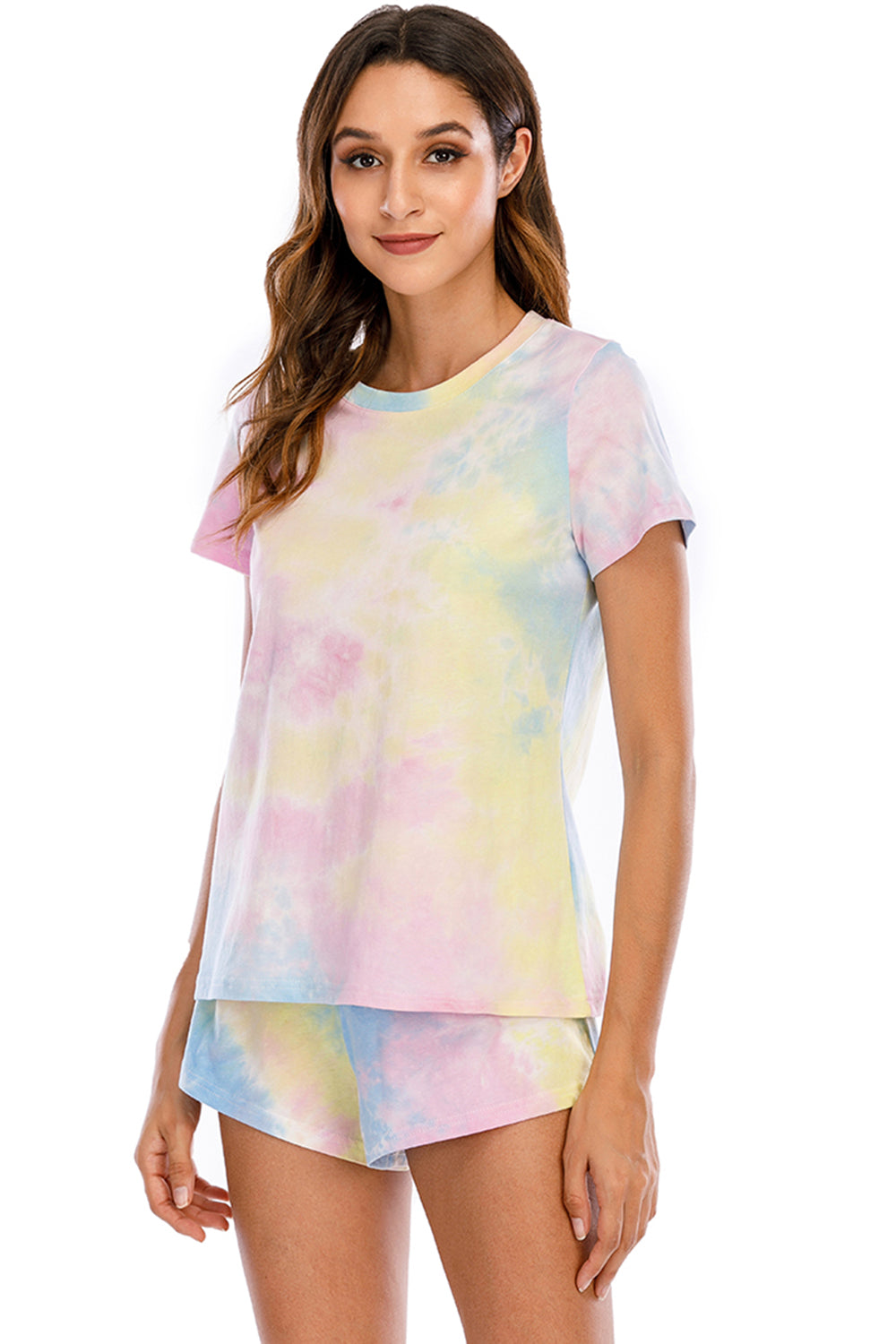 Tie-Dye Round Neck Short Sleeve Top and Shorts Lounge Set