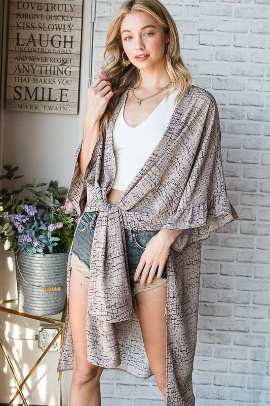 PLUS NATURAL GEO PRINT MID SLEEVE KIMONO