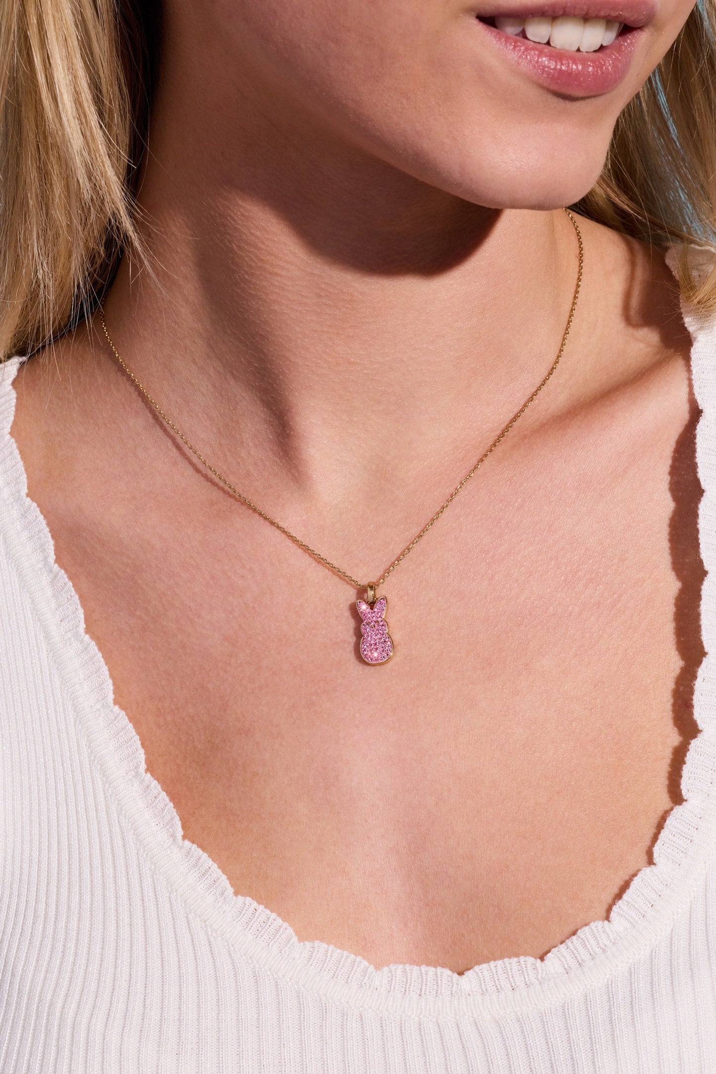 PEEPS® Pink Crystal Bunny Pendant Necklace