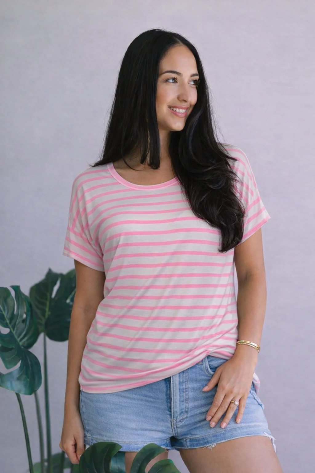 Bubblegum Stripes Twist Back Tee