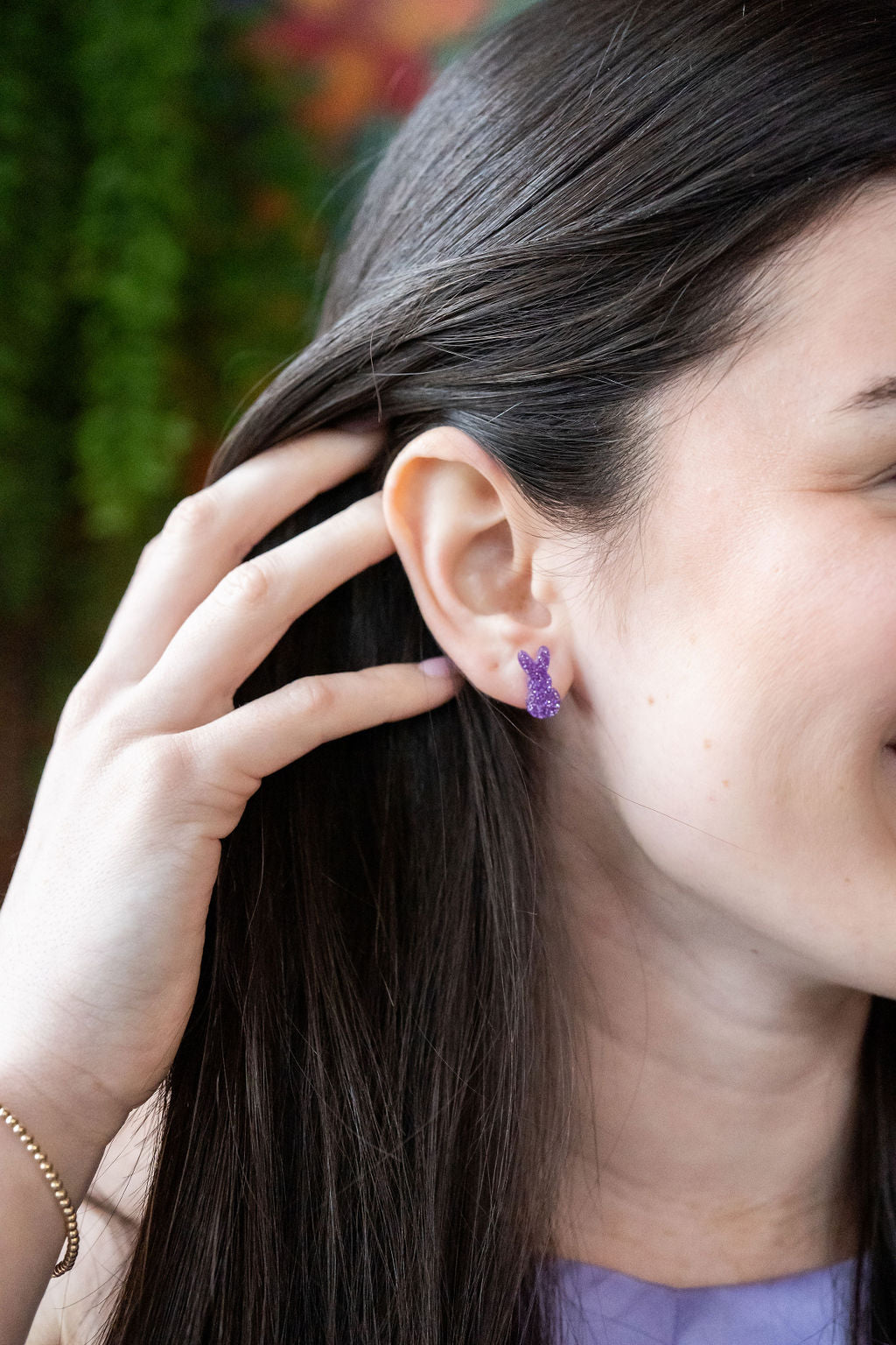 Glitter Bunny Studs - Purple