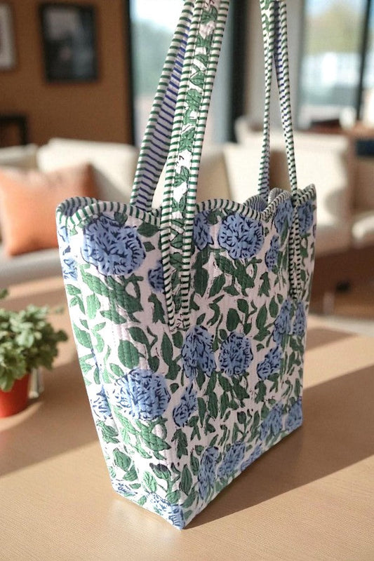 Wildflower Grove Blue Floral Scalloped Tote Bag ETA 9/3/25