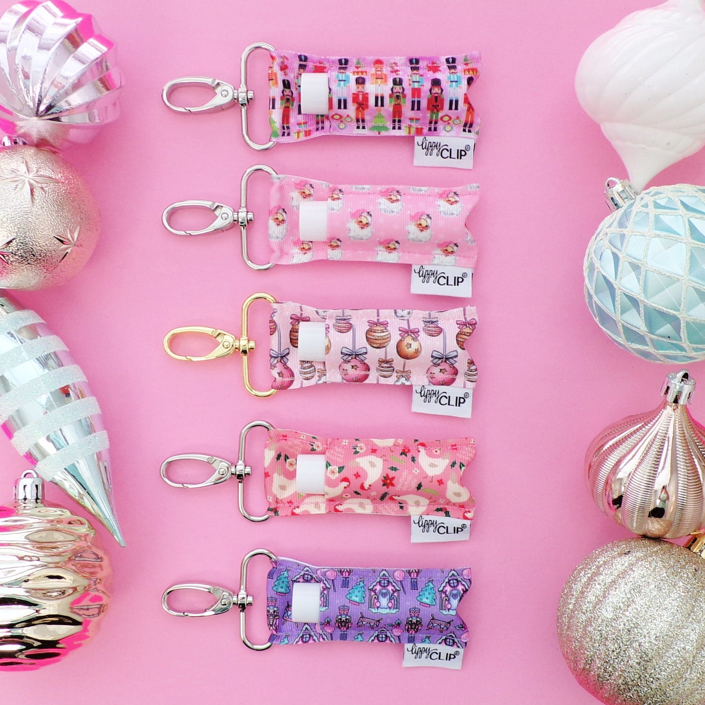 Nutcrackers on Pink LippyClip® Lip Balm Holder