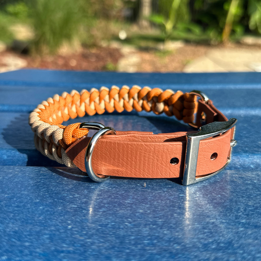 Fishtail Hand Braided Dog Collar in Mustard & Light Tan