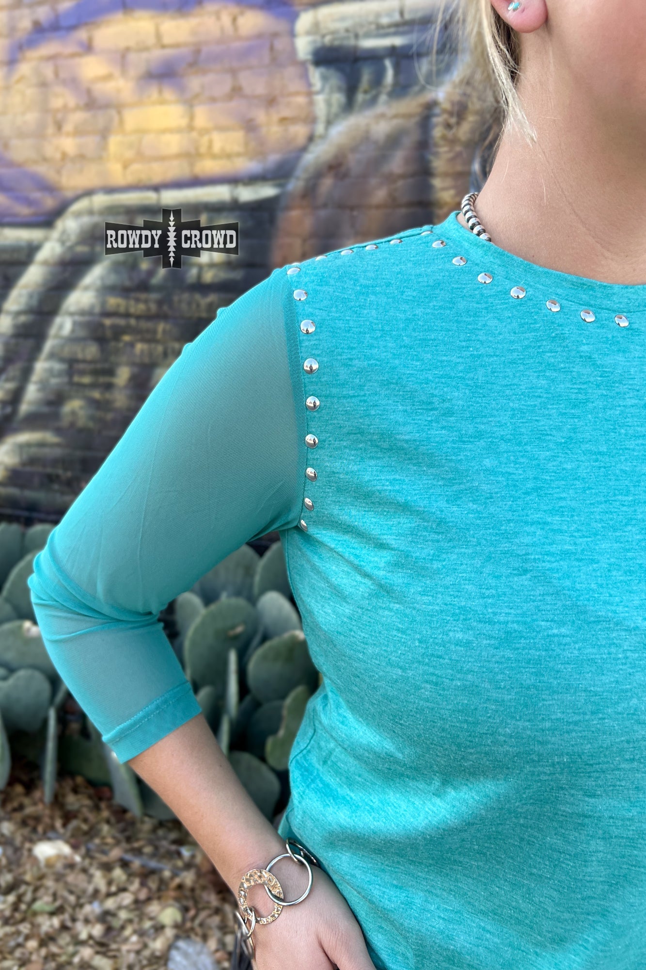 Stevie Stud Mesh Sleeve Top