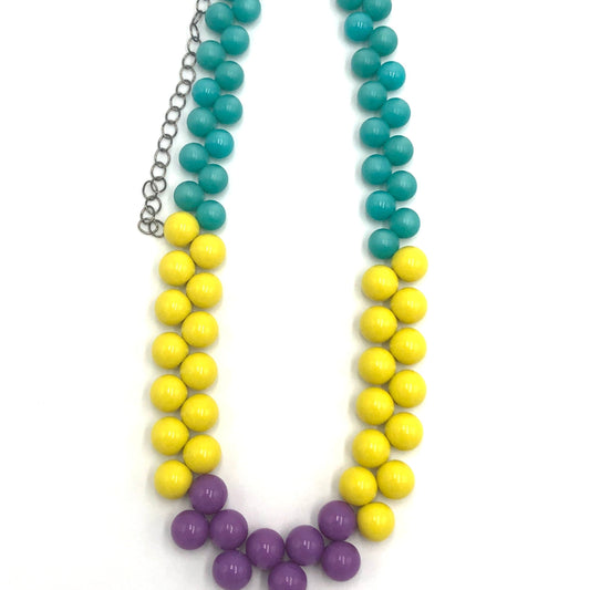 Teal & Yellow Color-Block Button Dot Necklace