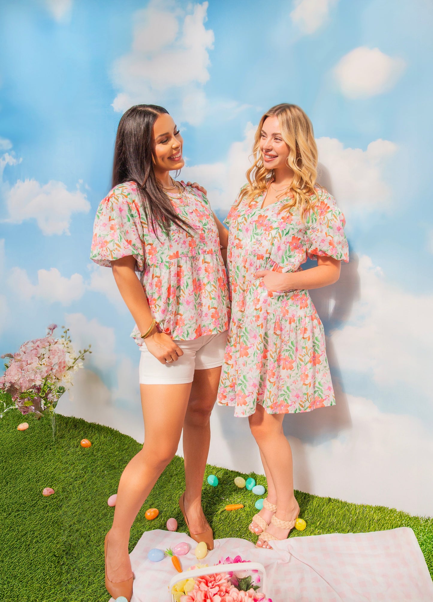 Puff Sleeve Blouse, Watercolor Flowers