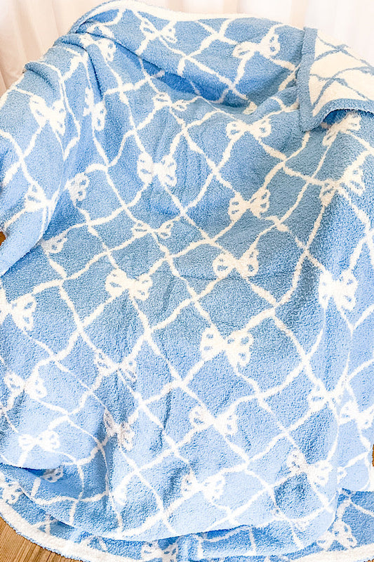 Blue and White Bow Luxury Blanket ETA 9/25