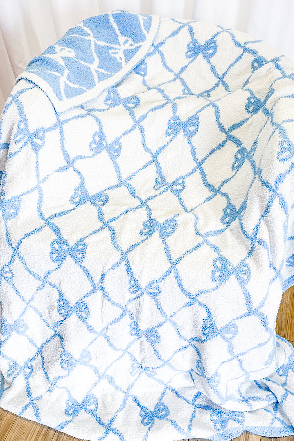 Blue and White Bow Luxury Blanket ETA 9/25