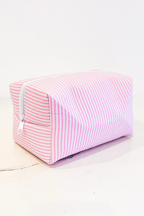 Pink Seersucker Makeup Bag