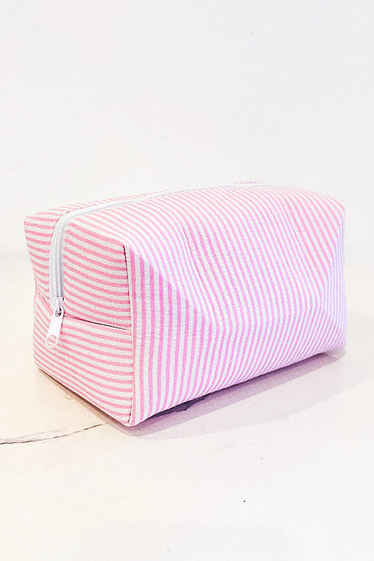 Pink Seersucker Makeup Bag