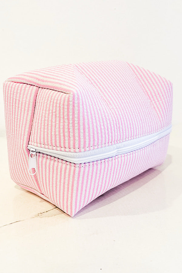 Pink Seersucker Makeup Bag