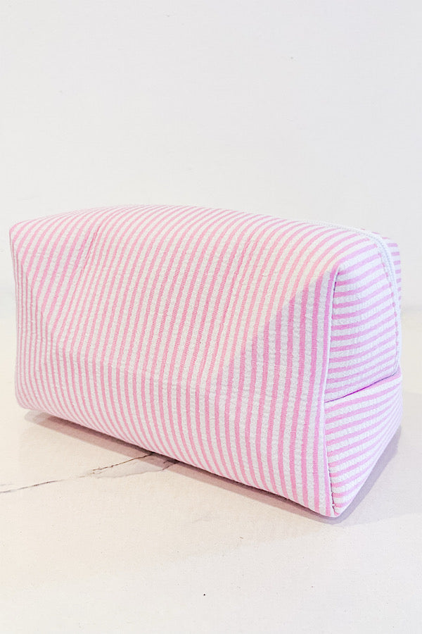 Pink Seersucker Makeup Bag