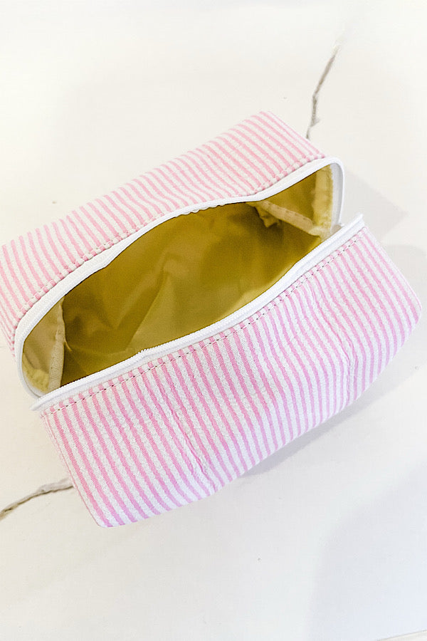 Pink Seersucker Makeup Bag