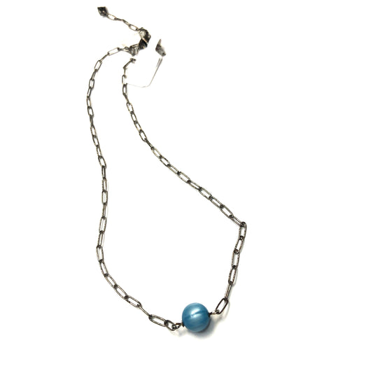 Aqua Blue Stripe Moonglow Bauble Paperclip Necklace