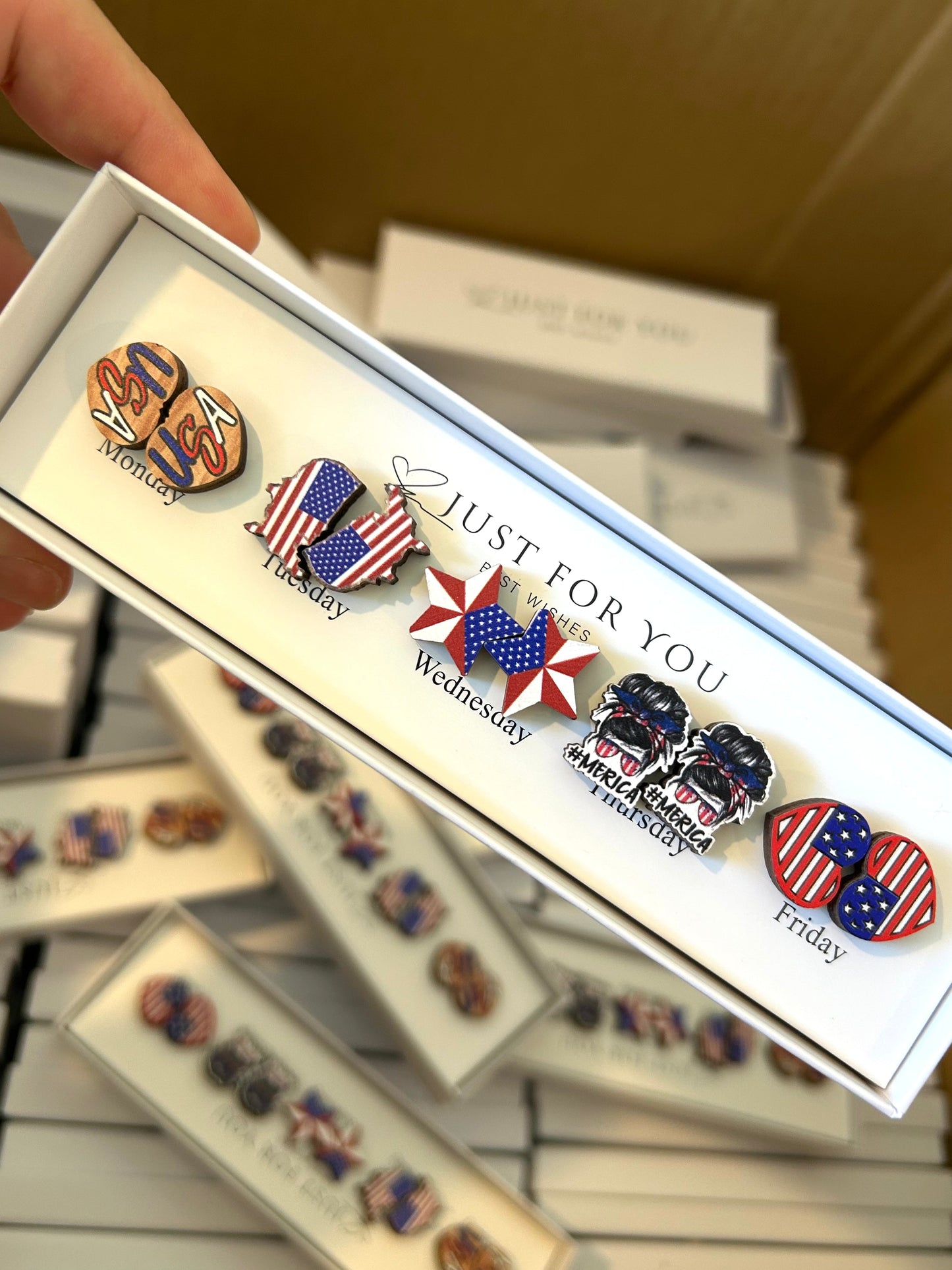 ❤️Patriotic Red, White and Blue Stud Earring Boxes