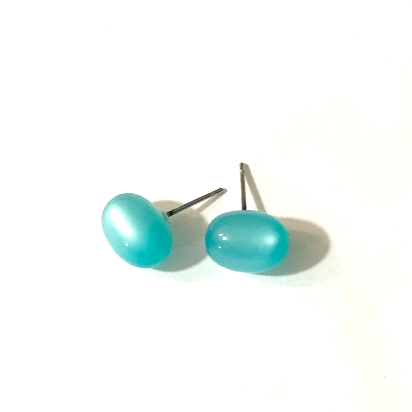 Aqua Blue Green Moonglow Oval Stud Earrings