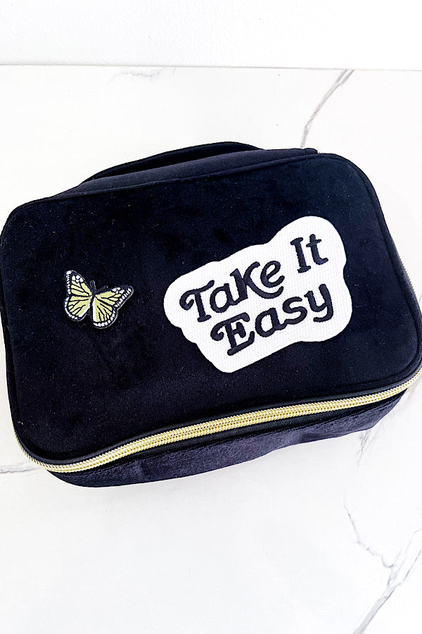 Black Velvet Make-Up Bag with Patches