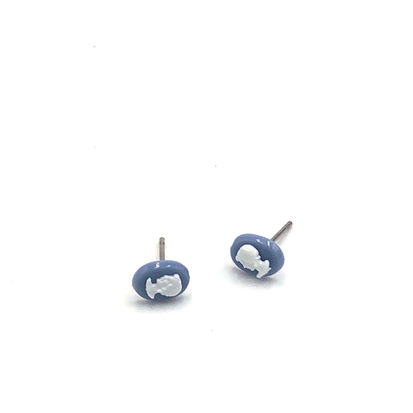 Blue & White Oval Cameo Stud Earrings