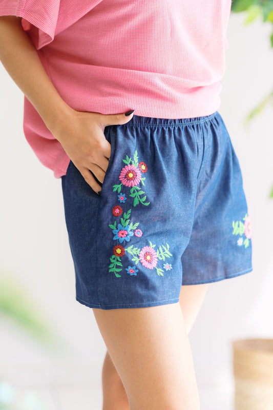 Embroidered Bloom Shorts