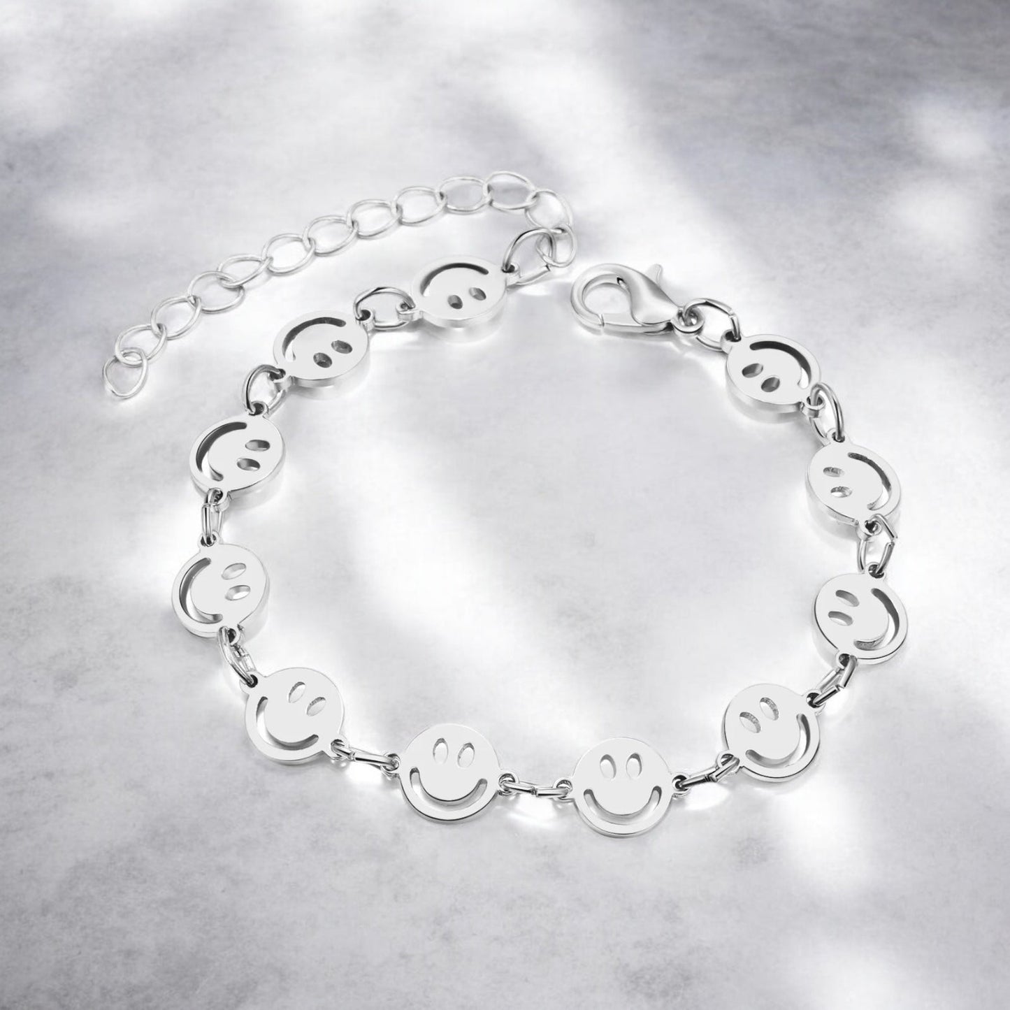 Waterproof Happy Face Link Charm Bracelet