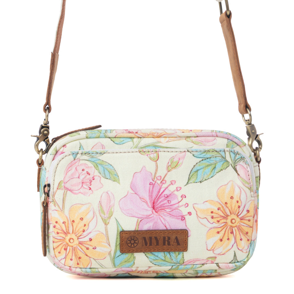 Myra Meadow Song Cotton & Leather Crossbody Bag in Lemon Blossom
