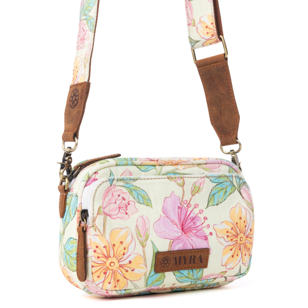 Myra Meadow Song Cotton & Leather Crossbody Bag in Lemon Blossom