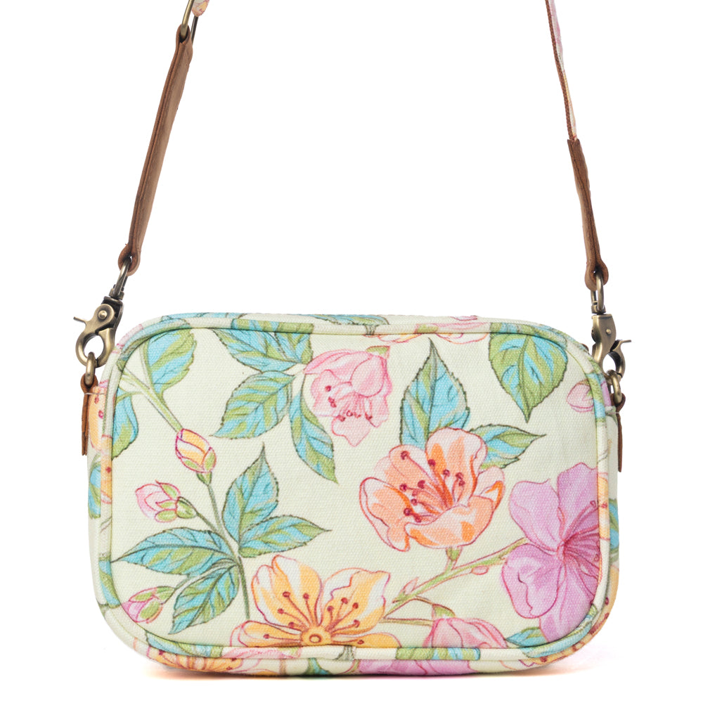 Myra Meadow Song Cotton & Leather Crossbody Bag in Lemon Blossom