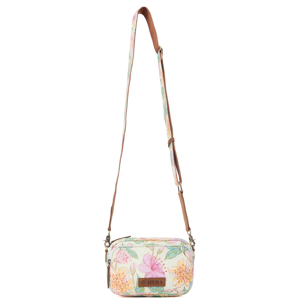 Myra Meadow Song Cotton & Leather Crossbody Bag in Lemon Blossom
