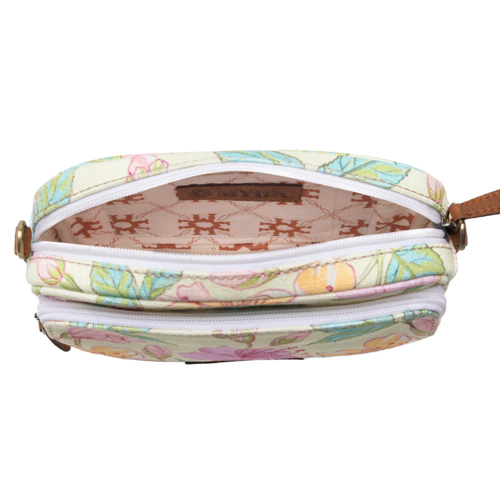 Myra Meadow Song Cotton & Leather Crossbody Bag in Lemon Blossom