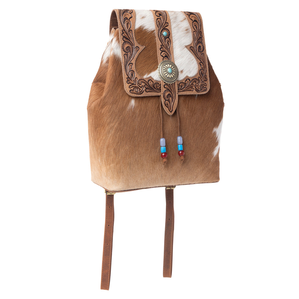 Myra Yellowstone Timber Pass Hairon Handtooled Leather Concealed Carry Bag in Caramel Tan