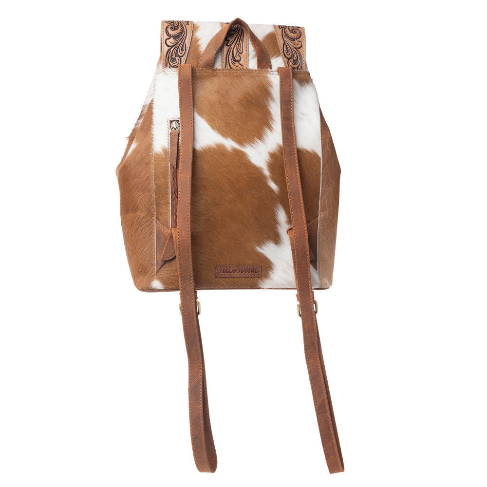 Myra Yellowstone Timber Pass Hairon Handtooled Leather Concealed Carry Bag in Caramel Tan