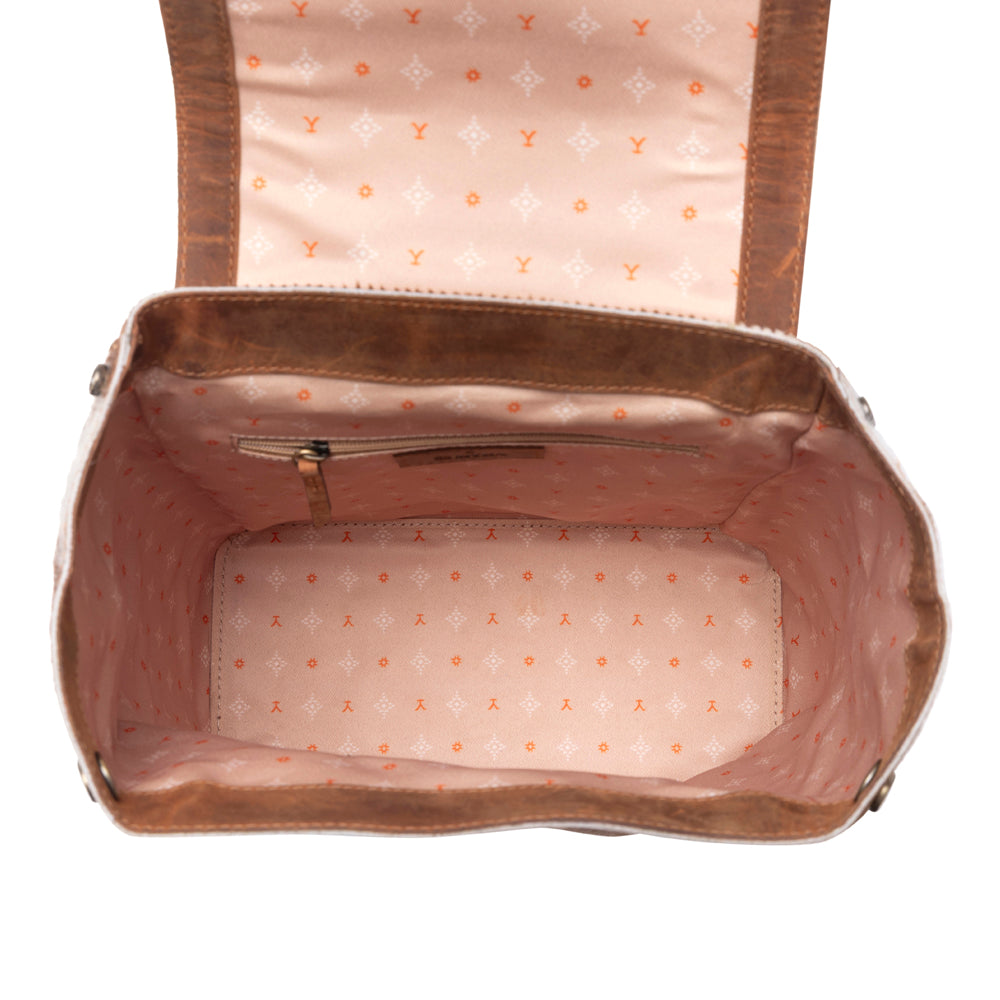 Myra Yellowstone Timber Pass Hairon Handtooled Leather Concealed Carry Bag in Caramel Tan