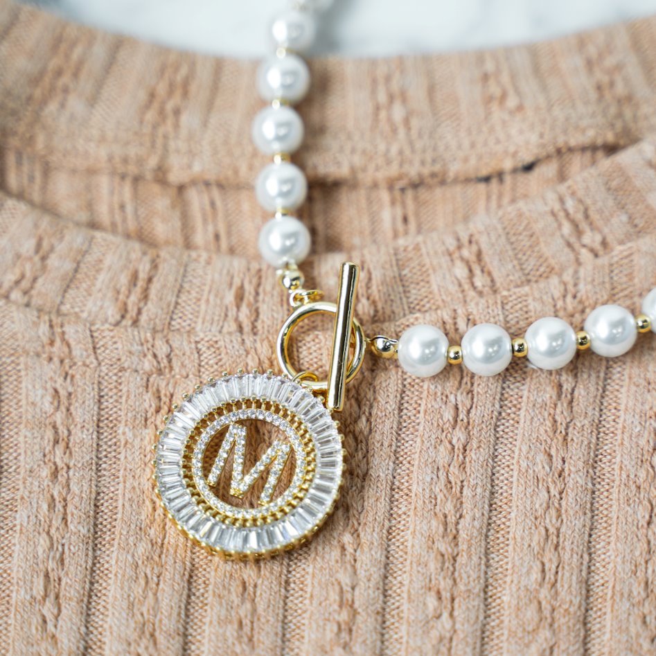 Pearl Chain Radiant Initial Necklace PREORDER - Wholesale The Sis Kiss 