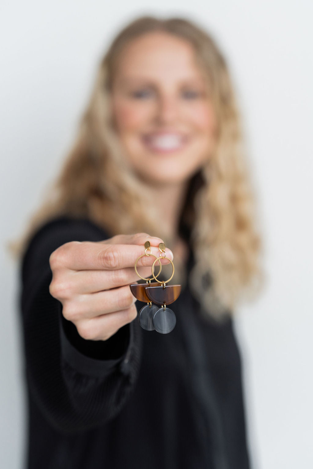 Wren Earrings - Walnut & Black