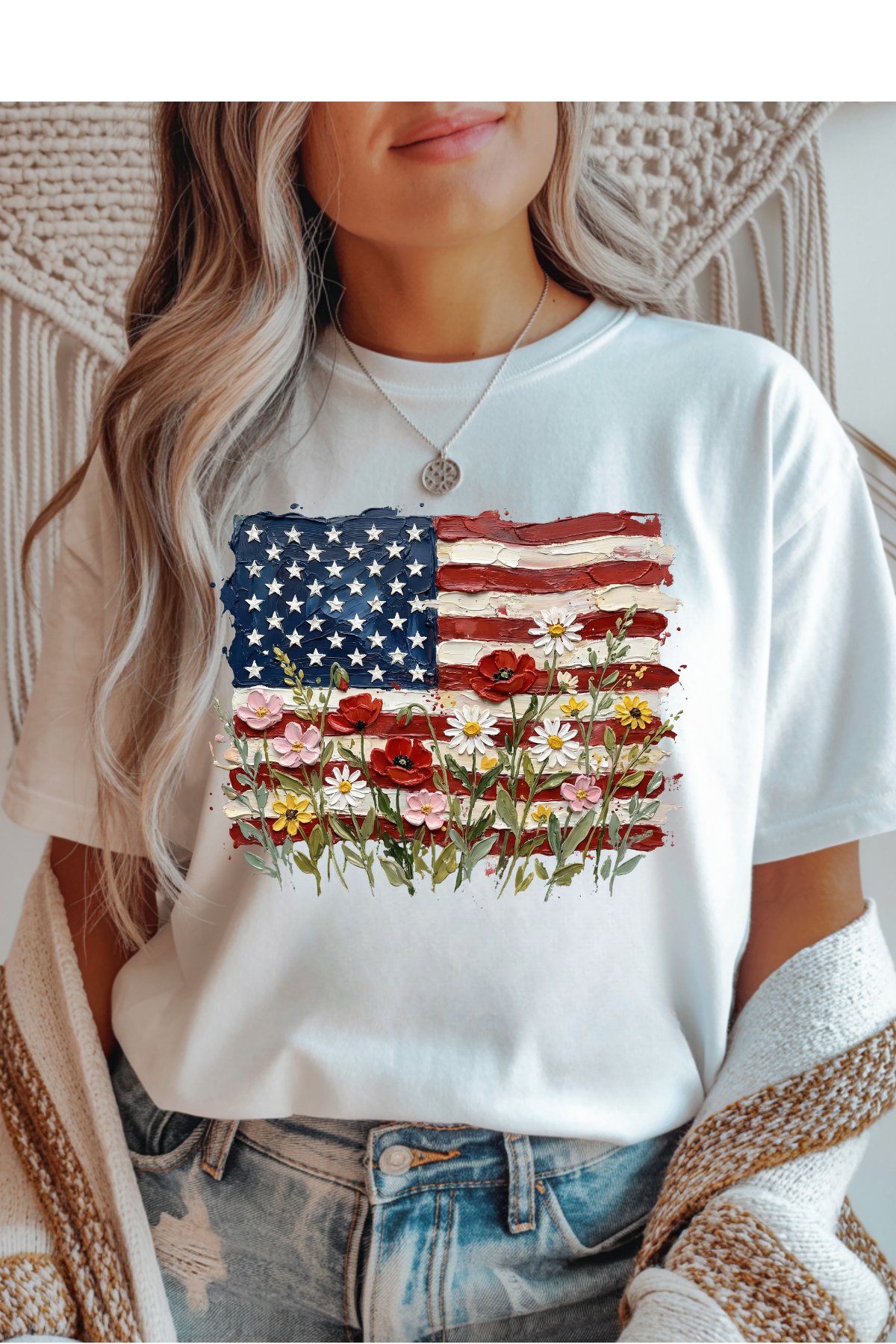 Painted Flag & Florals Graphic Tee