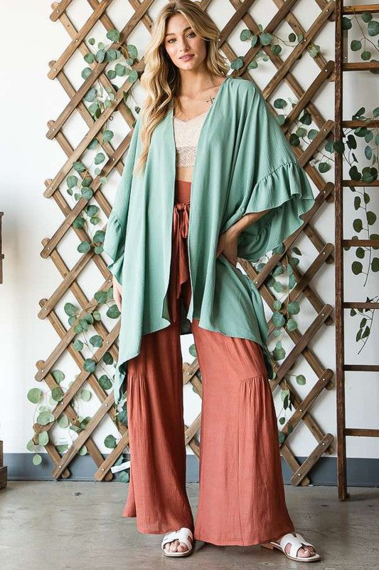 Wide sleeves ruffle kimono