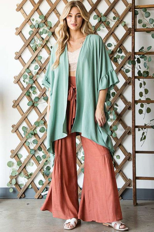 Wide sleeves ruffle kimono