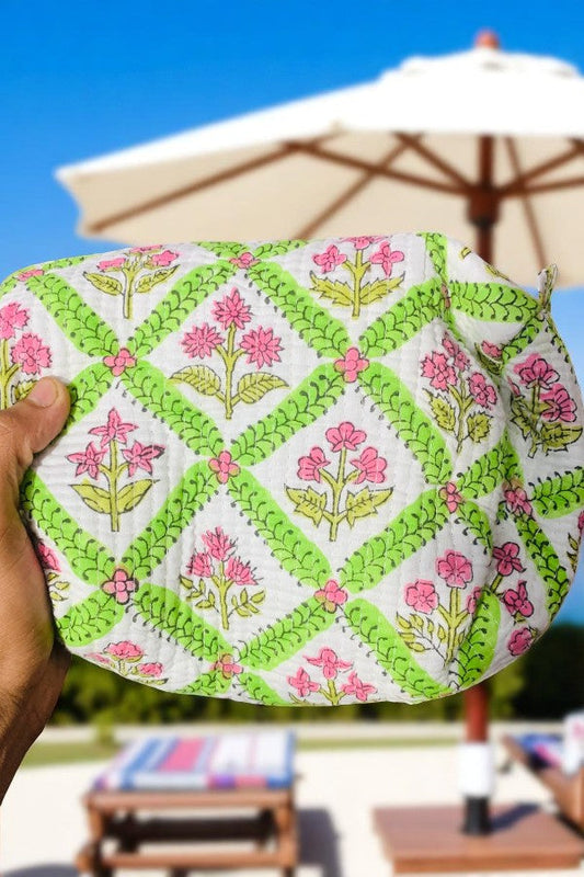 Barry Green and Pink Floral Cosmetic Bag Set