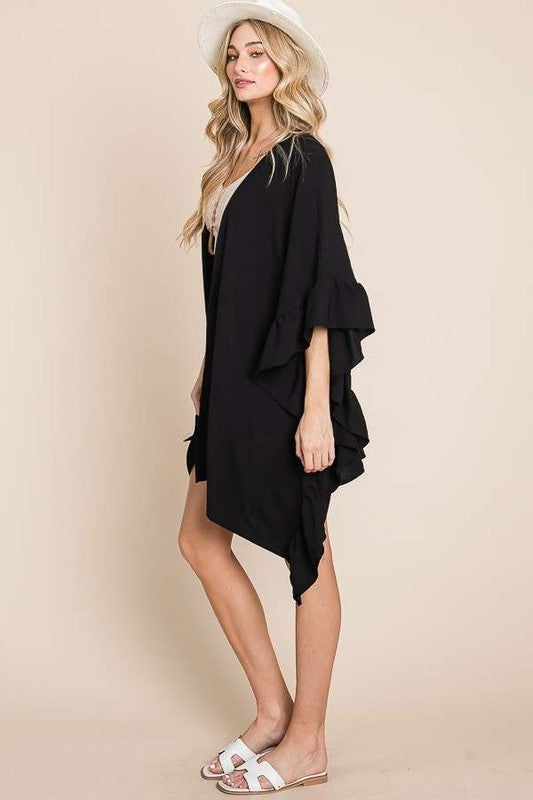 Wide sleeves ruffle kimono